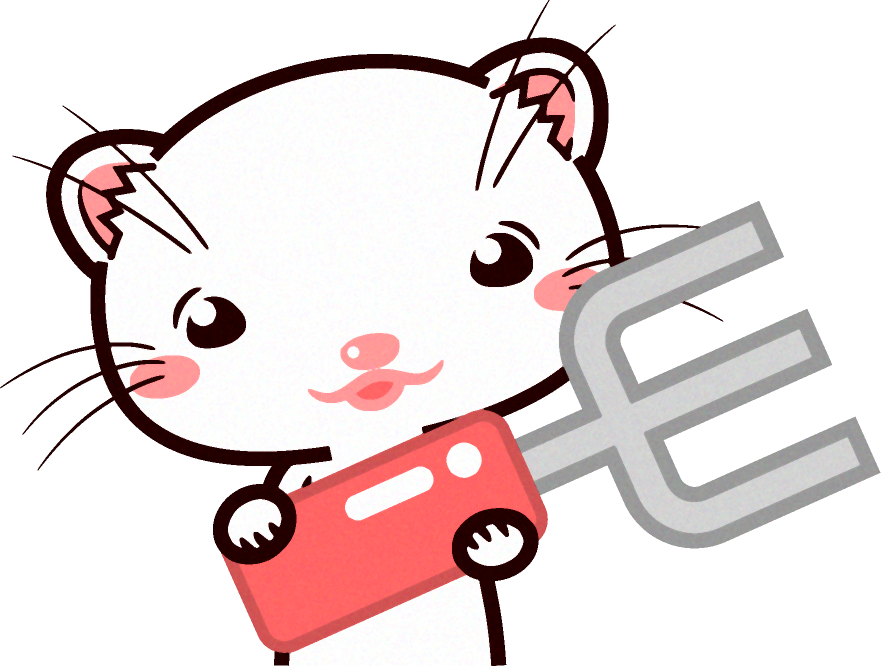 フォークを持つフェレットのイラスト/白