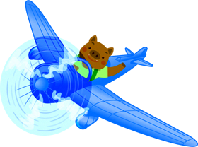 飛行機から手を振る猪イラスト