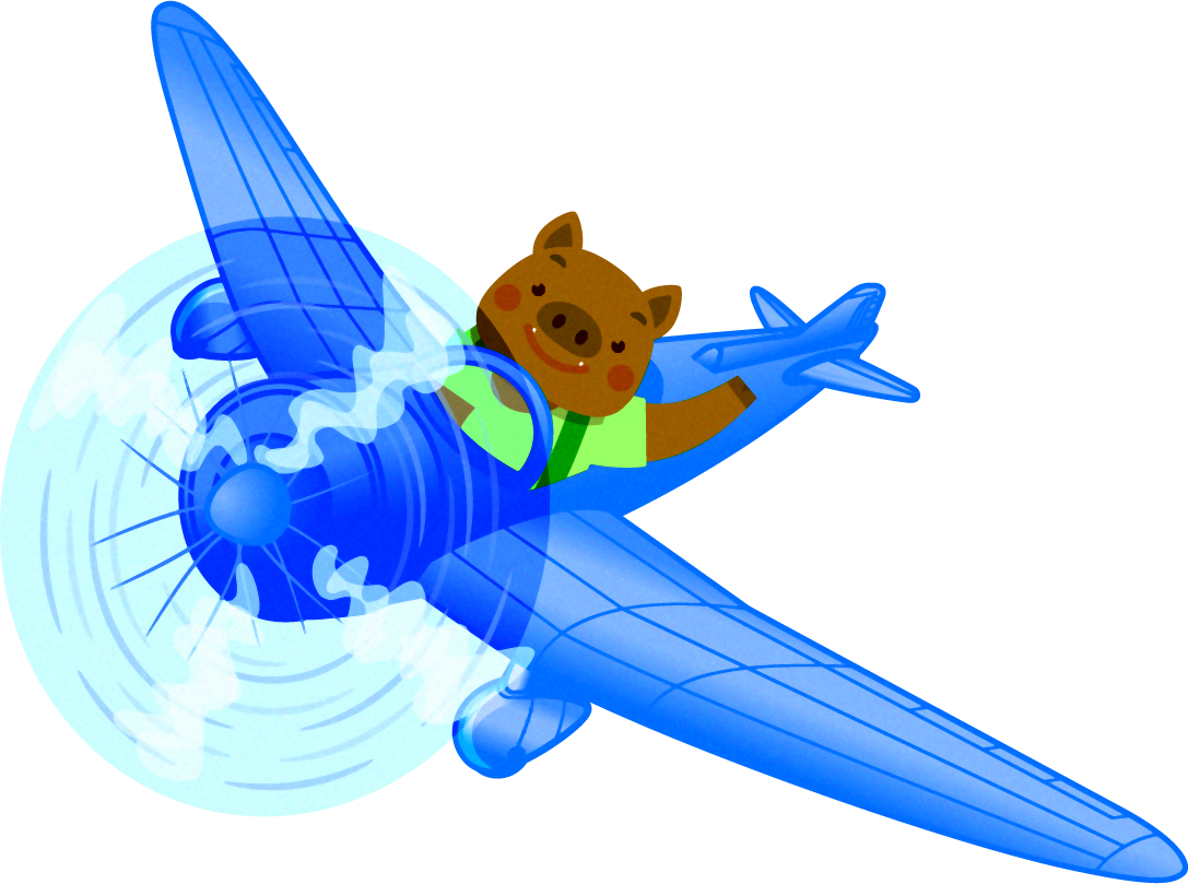 飛行機から手を振る猪イラスト
