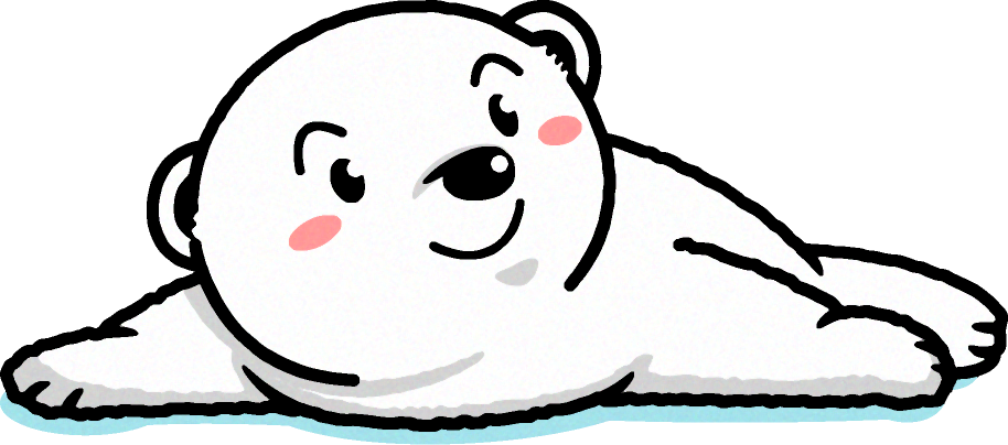 雪の上にベタと寝ている白熊の子供のイラスト