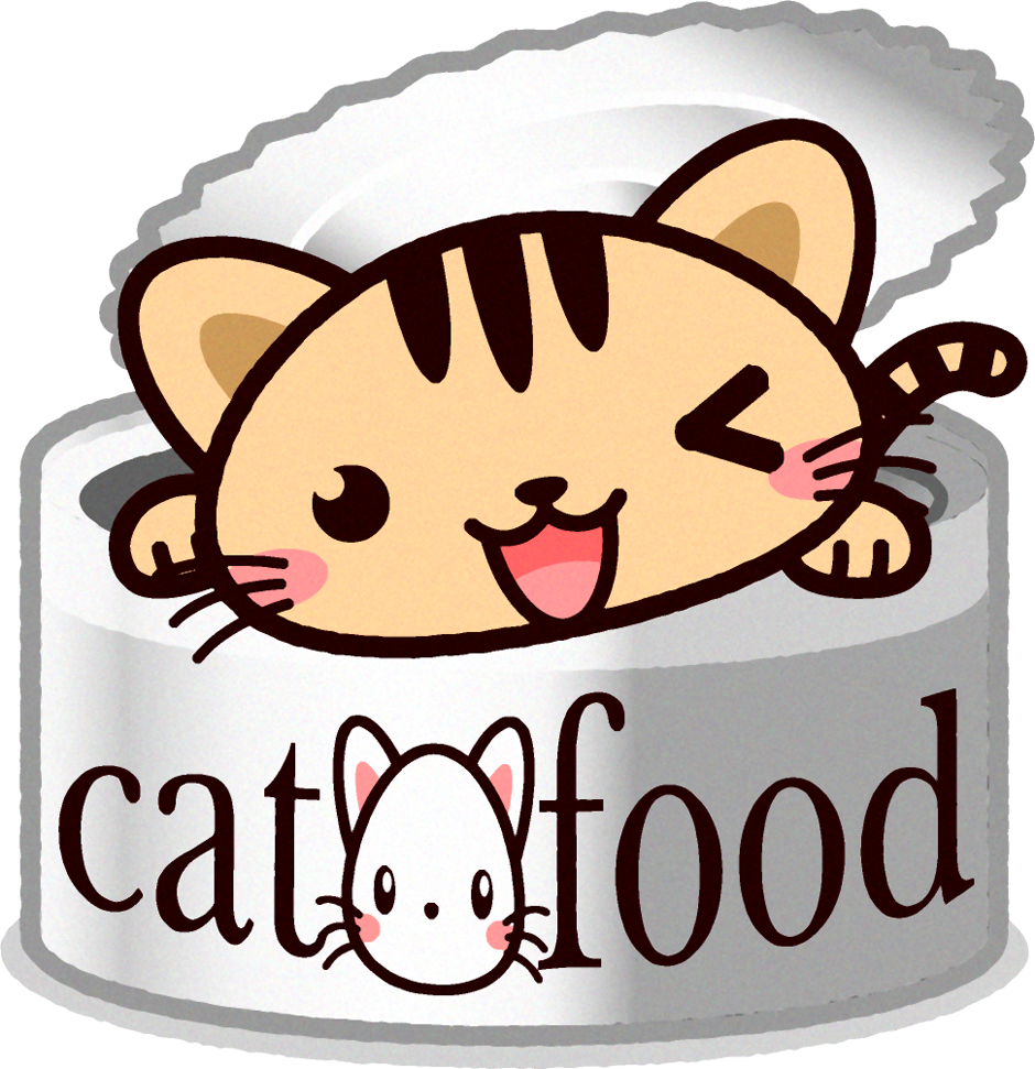 猫イラスト/キャットフードの缶詰から顔を出す