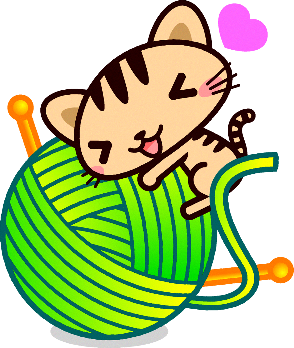 猫イラスト/毛糸玉にじゃれる