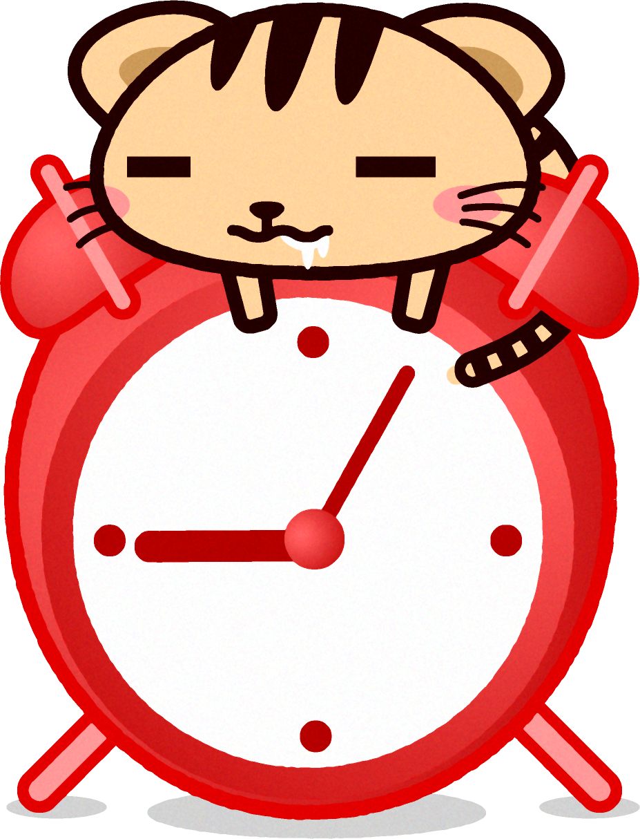 猫イラスト/目覚まし時計の上で寝る