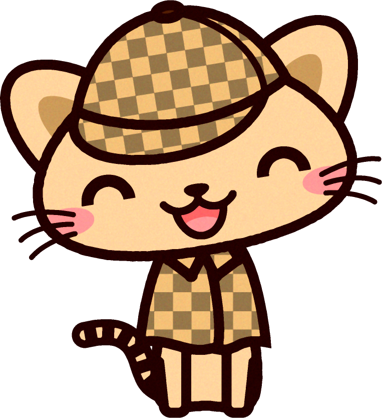 笑っている猫の探偵イラスト