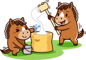 かわいい馬/餅つきのイラスト