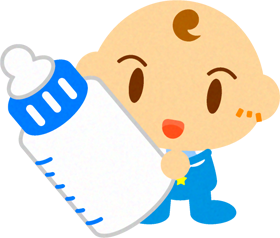哺乳瓶を持ったかわいい赤ちゃんイラスト/男の子