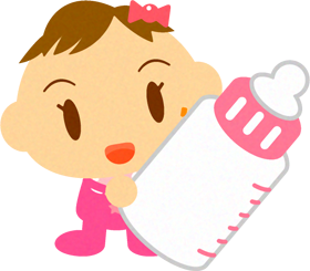 哺乳瓶を持ったかわいい赤ちゃんイラスト/女の子