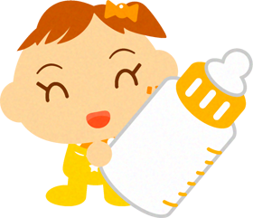 哺乳瓶を持ったかわいい赤ちゃんイラスト/女の子２