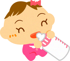 ミルクを飲む、かわいい赤ちゃんイラスト/女の子