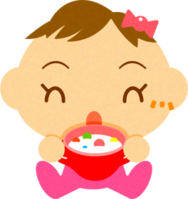 ベビーフードを食べる、かわいい赤ちゃんイラスト/女の子