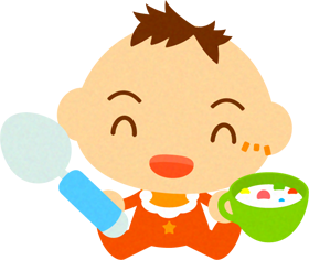 ベビーフードを食べる、かわいい赤ちゃんイラスト/男の子2