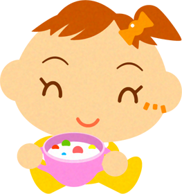 ベビーフードを食べる、かわいい赤ちゃんイラスト/女の子2