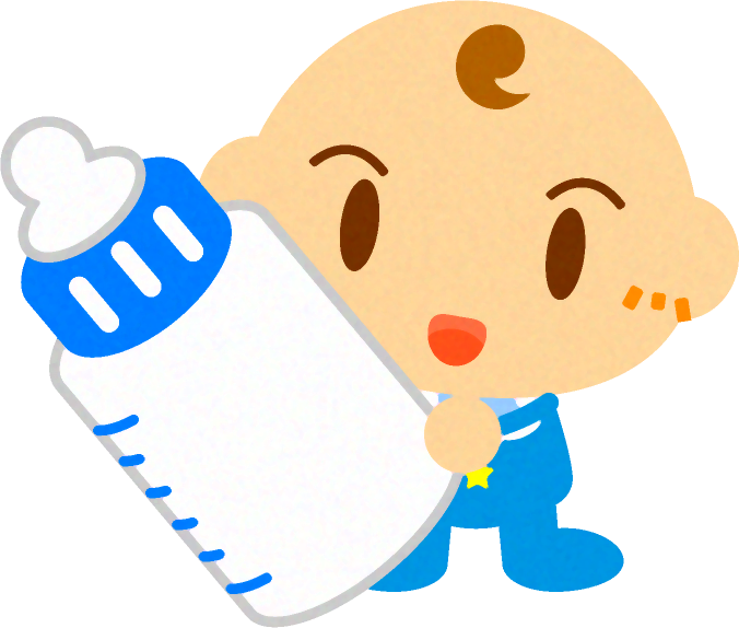 哺乳瓶を持ったかわいい赤ちゃんイラスト/男の子