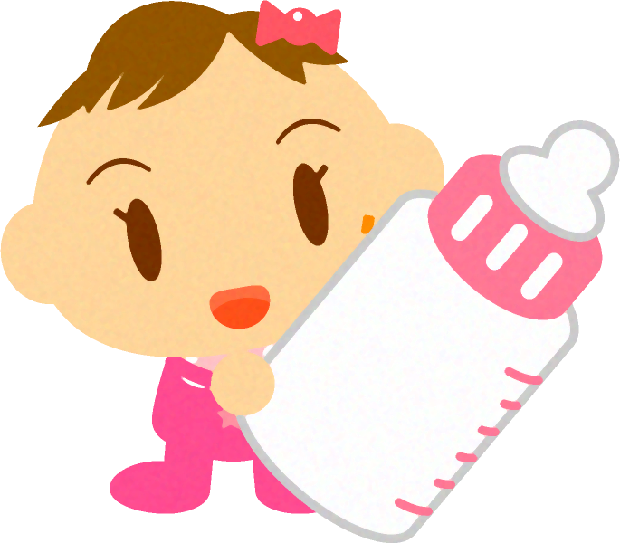 哺乳瓶を持ったかわいい赤ちゃんイラスト/女の子