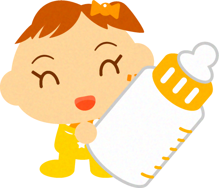 哺乳瓶を持ったかわいい赤ちゃんイラスト/女の子２