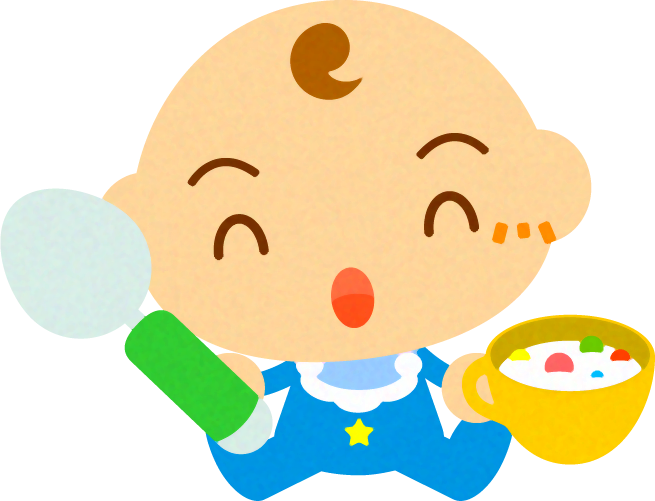 ベビーフードを食べる、かわいい赤ちゃんイラスト/男の子