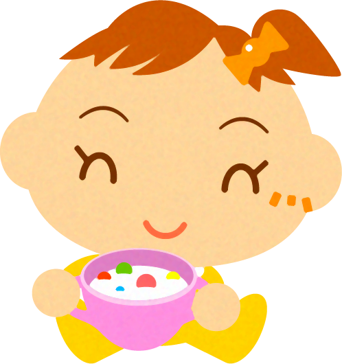 ベビーフードを食べる、かわいい赤ちゃんイラスト/女の子2