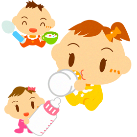 哺乳瓶を持ったかわいい赤ちゃんイラスト/男の子