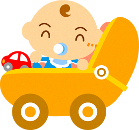 ベビーカーに乗った、かわいい赤ちゃんイラスト/男の子