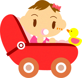 ベビーカーに乗った赤ちゃんイラスト（女の子）