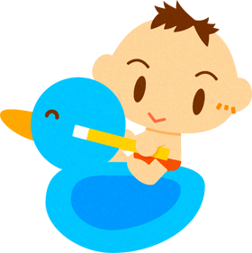 アヒルの乗り物に乗った、かわいい赤ちゃんイラスト/男の子2