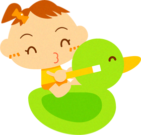 アヒルの乗り物に乗った、かわいい赤ちゃんイラスト/女の子2