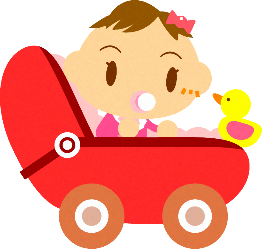 ベビーカーに乗った、かわいい赤ちゃんイラスト/女の子