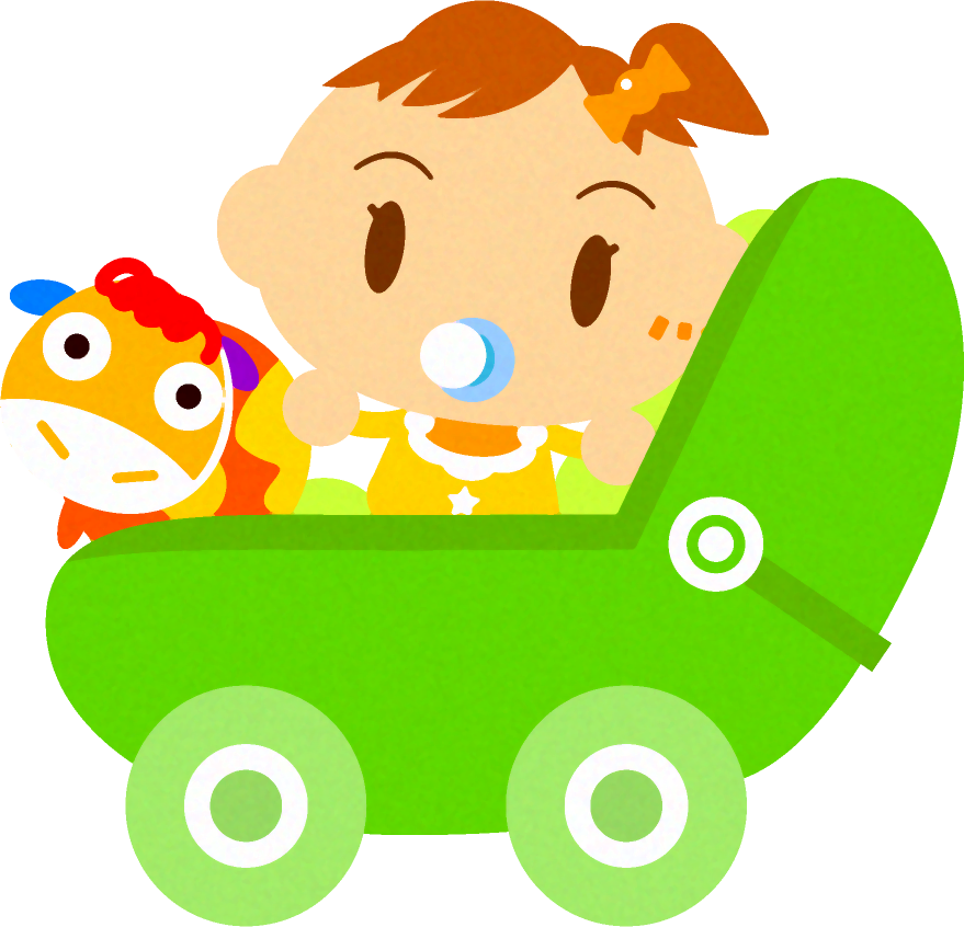 ベビーカーに乗った、かわいい赤ちゃんイラスト/女の子2