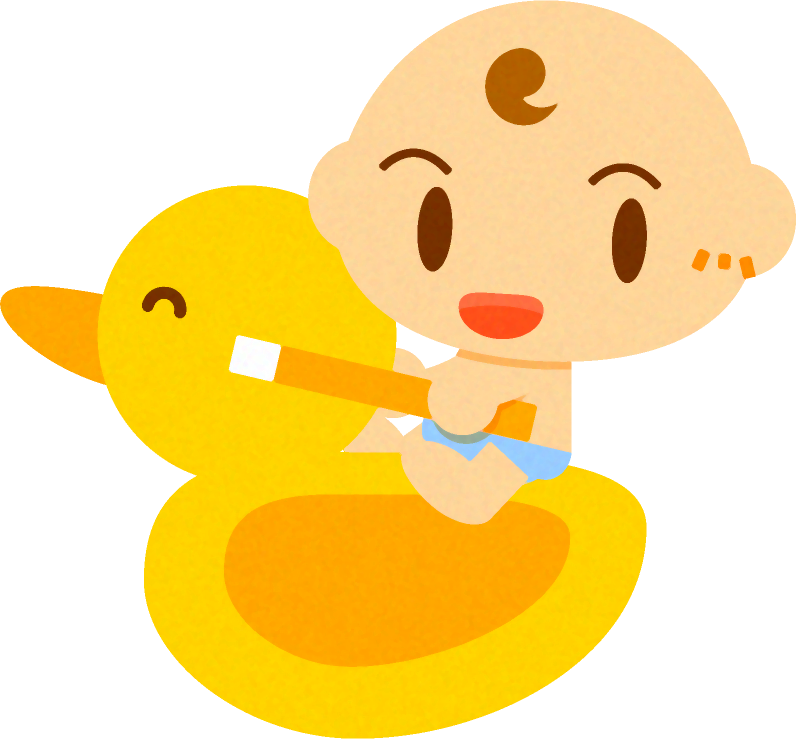 アヒルの乗り物に乗った、かわいい赤ちゃんイラスト/男の子