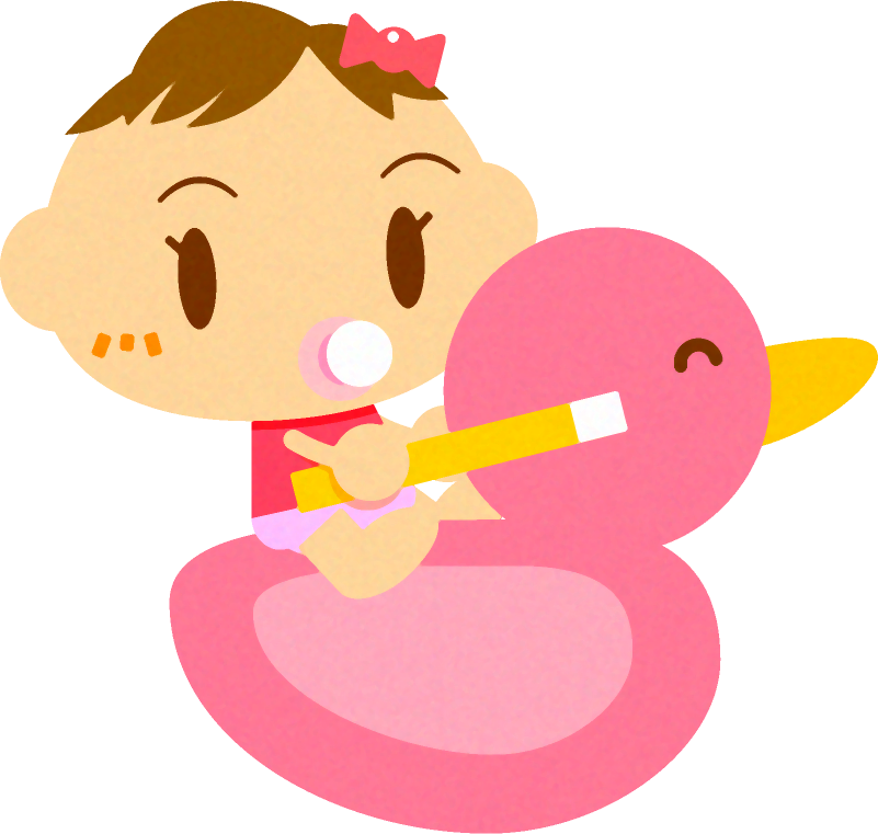 アヒルの乗り物に乗った、かわいい赤ちゃんイラスト/女の子