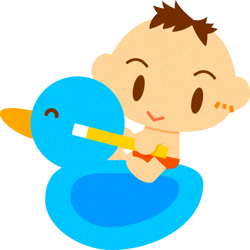 アヒルの乗り物に乗った、かわいい赤ちゃんイラスト/男の子2