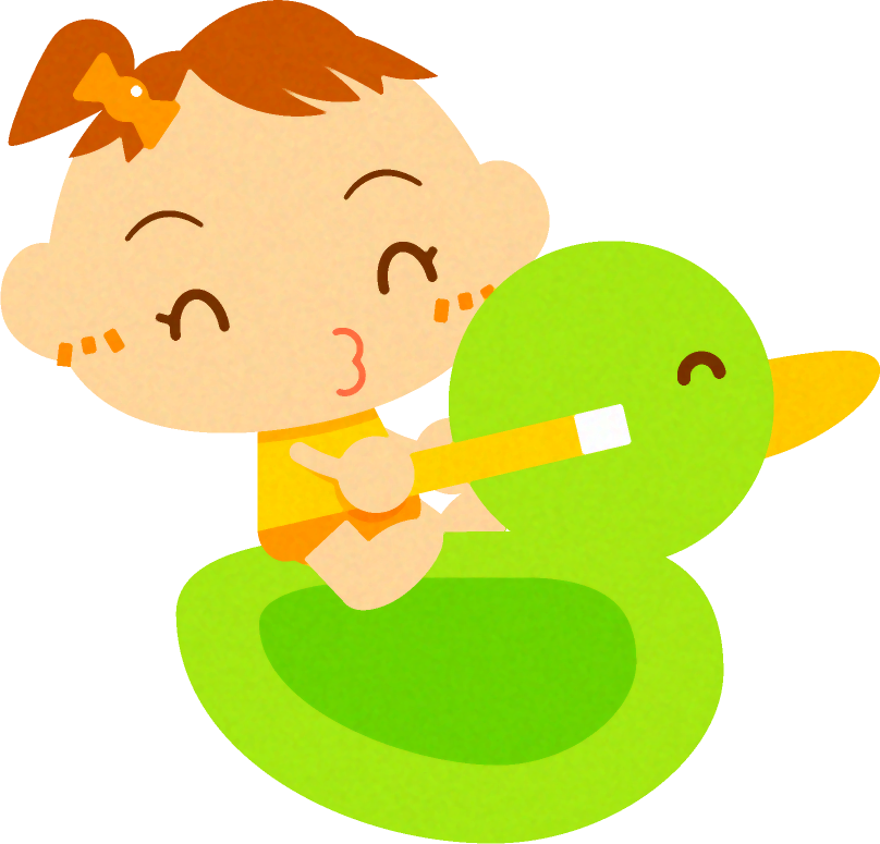 アヒルの乗り物に乗った、かわいい赤ちゃんイラスト/女の子2