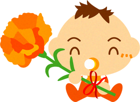 カーネーションを持った、かわいい赤ちゃんイラスト/男の子2