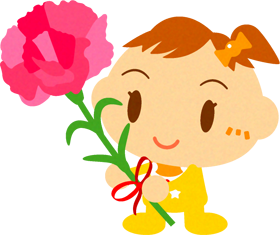 カーネーションを持った、かわいい赤ちゃんイラスト/女の子2