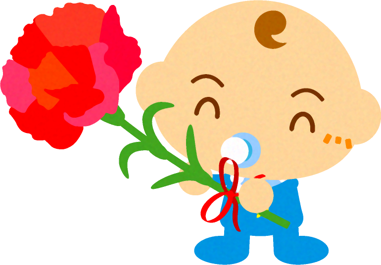 カーネーションを持った、かわいい赤ちゃんイラスト/男の子