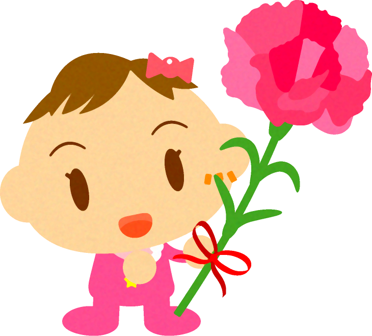 カーネーションを持った、かわいい赤ちゃんイラスト/女の子