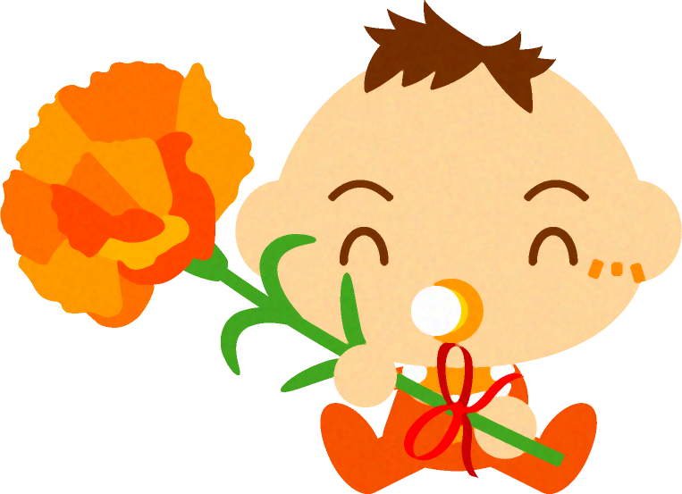 カーネーションを持った、かわいい赤ちゃんイラスト/男の子2