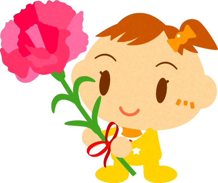 カーネーションを持った、かわいい赤ちゃんイラスト/女の子2
