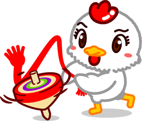 駒を回す鶏のイラスト