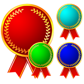 メダルとリボンイラスト/赤、水色、青、緑