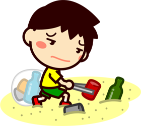 清掃活動をする子供イラスト/男の子