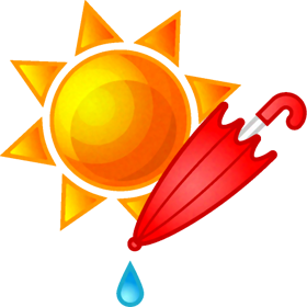 太陽と折りたたんだ傘のイラスト