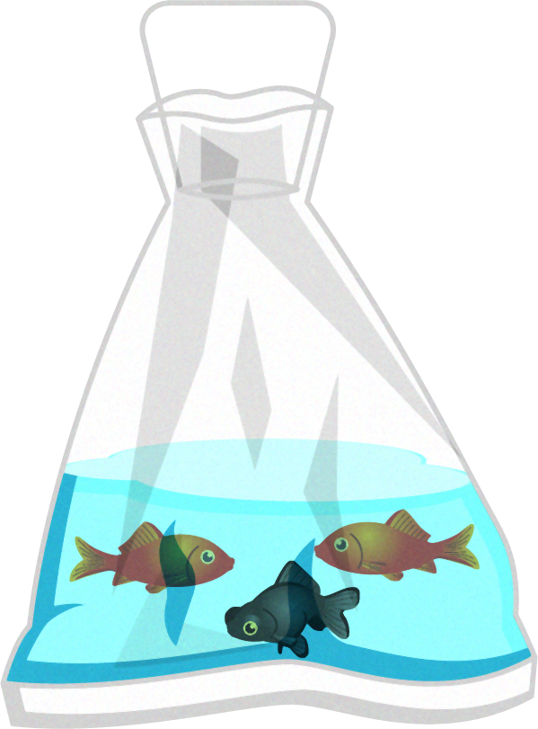 袋に入った金魚と出目金のイラスト