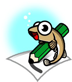 紙に何かを書くメダカのイラスト