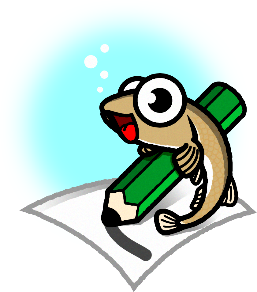 紙に何かを書くメダカのイラスト