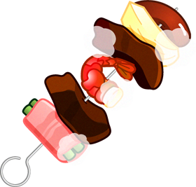 バーベキューのイラスト/ソーセージ、海老、肉