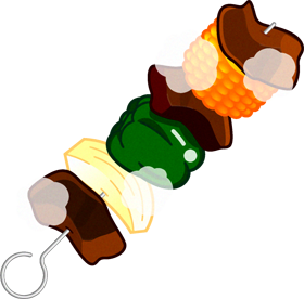 バーベキューのイラスト/肉、とうもろこし、ピーマン、たまねぎ