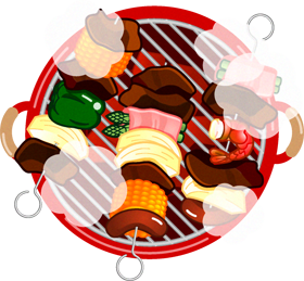 バーベキューグリルのイラスト/網の上で焼く