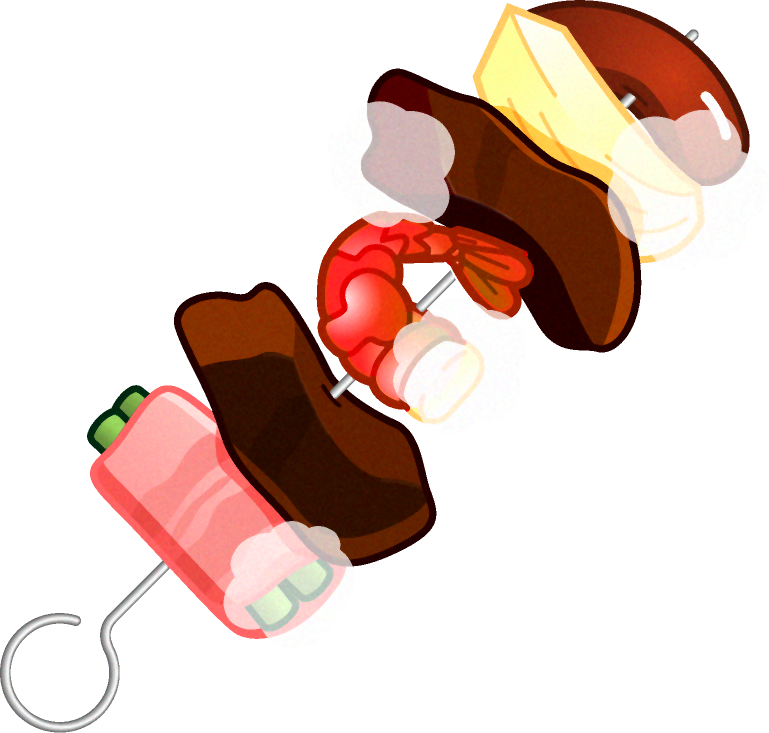 バーベキューのイラスト/ソーセージ、海老、肉