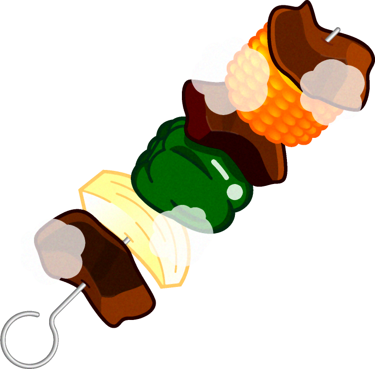 バーベキューのイラスト/肉、とうもろこし、ピーマン、たまねぎ